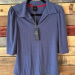 W5  Blue‎ Ribbed Collar Top Size Medium Photo 0