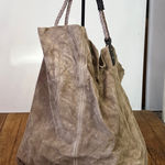 Suede leather Italian Maurizio Taiuti large grungy deconstructed hobo tote bag Tan Photo 0