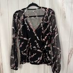 White House | Black Market  Women’s Large Mesh Black Embroidered Blouse Top Photo 2