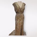 Mac Duggal Gold Sequin Cap Sleeve Gown 3785M Size 14 Long Formal Gown NWT Photo 5