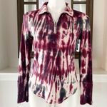 Chaser  Tie Dye Sweatshirt Quarter Zip Burgundy Cream Pink Top Size XS Photo 1