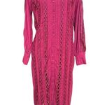 Champagne & Strawberry Midi Shirt Dress Size Medium Maroon Lace Pattern No Belt Red Photo 9