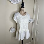 Rewind NTM: Cream Lace Front Sheer Tunic Blouse Size Extra Large Photo 5