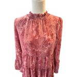 Altar'd State Tiered Mini Dress Ruffle‎ Mock Neck Long Sleeve Pink Snakeskin Print Photo 1