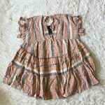 New Lulus double V neck tie back cover up dress dusty orange/blue/white size XS Orange Photo 9