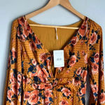Free People NEW Morning Light Golden Yellow Print Long Sleeve Mini Dress Photo 5
