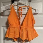 Garage  Orange Halter Top Tie Ruched Crop Photo 3