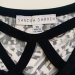 Sandra Darren  Dress Black White Brown Print Cut Out Neckline 3/4 Sleeve Size 10 Photo 6