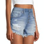 Blue Spice NEW NWT High Waist A-Line Short Denim Distressed Ripped Button Fly 3 Photo 3