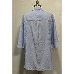Halara  V Neck Long Sleeve Work Blouse Half Sleeve Blue Stripe Seersucker Size L Photo 4