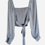 Urban Outfitters  Bohemian Light Blue Satin Style Crop Top blouse Size Medium Photo 2