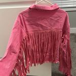 Pink Fringed Jean Jacket Size L Photo 1