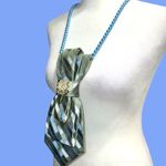 “Dainty Dapper”Striped Green and Blue Tie necklace with Brooch Photo 2