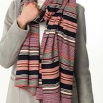 Gap Striped Silk Blend Shawl Scarf Very Berry Pink One Size Photo 0