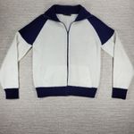 Vintage Wilson Tennis Sweater Unisex Large Cardigan Blue White Full Zip Acrylic Photo 3