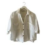 ZARA White Linen Blend Crop Button Up Shirt Boxy Minimalist Bohemian SZ L #1675 Photo 1