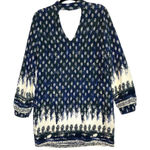 WAYF Dress Womens Medium Blue White Long Sleeve Choker Neck Keyhole Photo 0