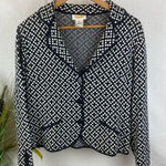 Talbots Black & White Print Knit Button Up Cropped Cardigan Sweater PS S Photo 0