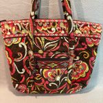 Vera Bradley ‎ Brown Pink Quilted Tote Bag Floral Print Travel Shoulder Bag Photo 1