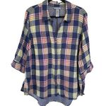 Catherines Plaid Garden Flannel Colorful Soft Comfort Summer Top Size 1X Blue Photo 0