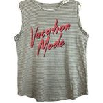 Zoe & Liv Womens Scalloped Sleeveless Striped Graphic Vacation Mode Top Sz L Photo 0