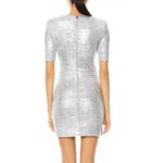 Alice + Olivia NWT  Women’s Delora Silver Metallic Ruched Mini Dress Photo 3