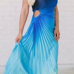 These Three Boutique  Ibiza Asymmetrical Pleated Midi Dress- Ocean Breeze Photo 1