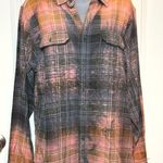 Oversized Bleached Plaid Flannel Shirt Women's Medium Grunge Hipster Pink Photo 0