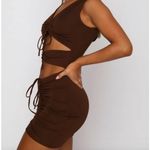 White Fox Boutique White Fox Brown Cutout Mini Dress Ruched Bodycon Sleeveless Party Cocktail‎ Sz M Photo 1