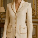 St. John Collection Tweed Satin Trim Button Up Pockets Jacket Blazer Size 6 Photo 0