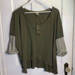 We The Free Free People  Retro Trendy Star Henley Top- Army Green W-326 Sz S Photo 6
