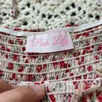 Pink Lily Pure Romance Cream Floral Blouse Smocked Top Red (Small) date night Photo 2