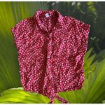 Old Navy Women's Linen Blend Top Red White Blue Front Tie Short Sleeve Med EUC Photo 1