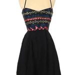 Parker  Cleo Dress S Silk Linen Embroidered Geometric Bodice Halter Black Pink Photo 0