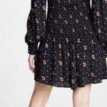 Free People Dress Smocked Black Floral Print Square Neck Long Puff Sleeves Small Photo 1