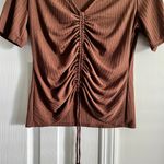 H&M Chocolate Brown Ruched Shirt Photo 4