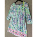Lilly Pulitzer Sea Isle Tunic Dress Blue Pink Flamingo Palm 3/4 Sleeve Small Photo 9