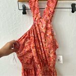 Outerknown  Pink Orange Ruffle Tier High Neck Split Strap Maxi Dress Floral Sz 2 Photo 2