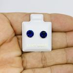 Real 14k Gold Studs Earrings Blue Cubic Zirconia 6mm Screw Back Girl Women September Birthstone Aretes Azul De Mujer New Photo 0