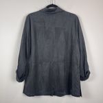 Chico's  Womens Jacket Top Sz 2 US Large Gray Faux Suede Mature Career Dark Preppy Photo 1