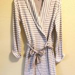 Anne Klein Beige/White Striped Cotton Blend Robe Tie /Belt Closure EUC S Photo 5