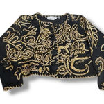 Vintage 90s Michael Simon Black Gold Metallic Embroidered Cropped Knit Cardigan Size L Photo 0
