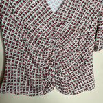 Boden USA BODEN Red Ditsy Floral Print Ruched Front Short Sleeve Jersey V-Neck Top Photo 7