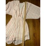 Pink Lily  Striped Belted Shorts Romper Pink White Size Medium Photo 6