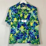 Chico's  Women’s Floral Watercolor Linen Top Short Sleeve Blue Green Size 1 Photo 4