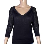 Attention V Neck Sweater With Sparkly Mesh Sleeves Photo 0