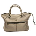 orYANY Beige Pebbled Leather Zipper Pockets Woven Top Handle Satchel Bag Photo 1