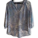 Cynthia Rowley  Silk Blue Blouse Tunic 3/4 Sleeves Open Neckline XS Photo 4