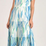 Elan  Women’s Blue Green Ruffle Midi Dress Small NWT Photo 0