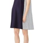 Slate + Willow Maternity Navy Stripe Crepe Pleated Back Shift Dress Size Large Photo 0